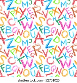 Seamless Pattern - Crayon Letters Over White Background