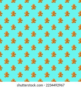 Seamless Pattern of Delectable Gingerbread Man Christmas Cookies on Arctic Blue Background - Shutterstock ID 2234492967