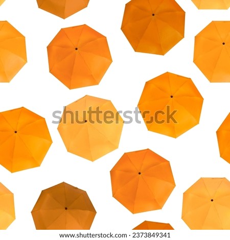 Seamless pattern of different orange colors umbrellas isolated on white background