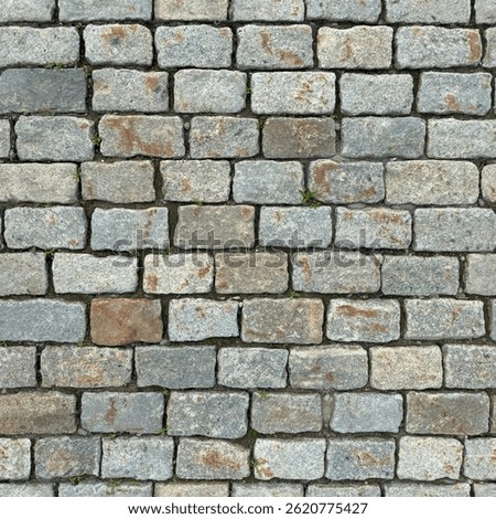 Seamless pattern, endless wall of old stone blocks. The floor is made of paving stones.