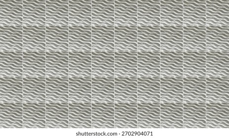 Seamless pattern featuring repeating square tiles with a wavy, textured surface in neutral gray tones. The undulating lines create a rhythmic, modern geometric background