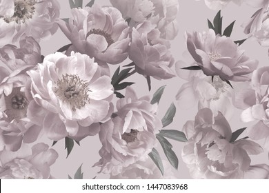 Seamless Pattern Garden Flowers White Peonies Stock Photo 1447083968 ...