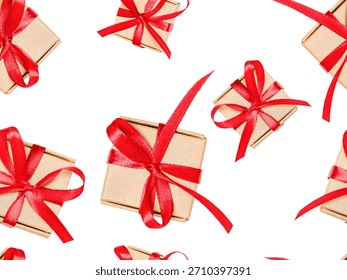 Seamless pattern with gift boxes on a white isolated background