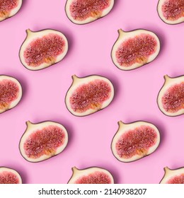 Seamless pattern with half of figs on a pink background