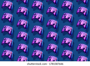 Seamless pattern with joyisticks. Concept of virtual reality, games, entertainment and communication.