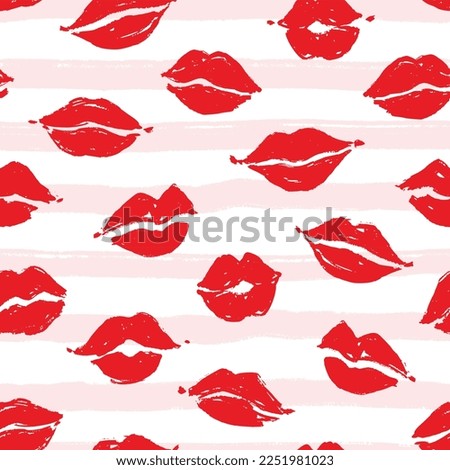 Seamless pattern with lips. Repeat design for textile and wrapping paper in pink and red colors with kisses drawing. Vector illustration