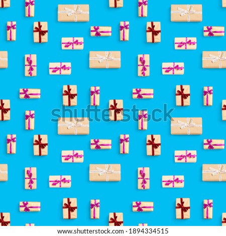 Seamless pattern made from gift boxes on blue background presents, gifts minimal concept seamless pattern. Abstract pattern for christmas birthday wedding