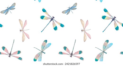 seamless pattern of multi-colored dragonflies on a white background for wallpaper, print and wrapping paper. - Powered by Shutterstock