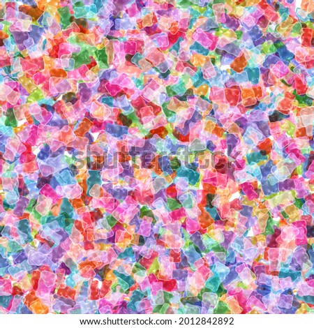 Seamless pattern of multicolored translucent gummy bears on a white background with a dense filling