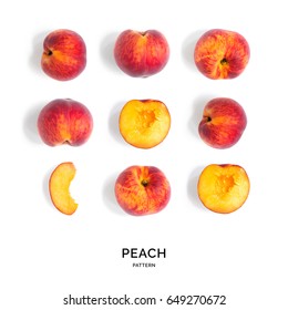 Seamless Pattern With Peach. Tropical Abstract Background. Peach On The White Background.