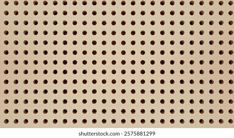 Seamless pattern of Perforated Board as background material. Abstract background of brown perforated hardboard sheet, plywood with evenly spaced pre-drilled holes. Acoustic panel. Pegboard surface.