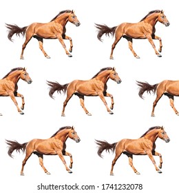 Seamless Pattern Photo Red Horse Creative Illustration.