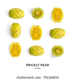 Seamless pattern with prickly pear fruit. Tropical abstract background. Prickly pear fruit on the white background.