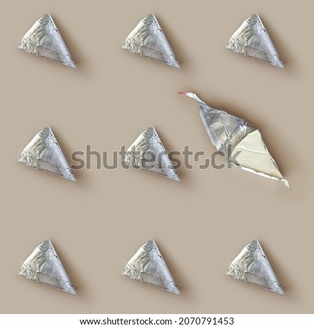 Seamless pattern of Processed cheese on beige background, creative minimalism and healthy food concept