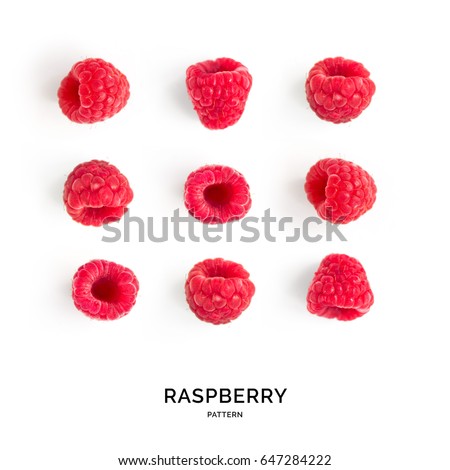 Seamless pattern with raspberry. Tropical abstract background. Raspberry on the white background.
