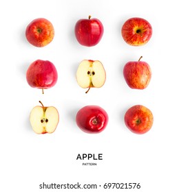 Seamless pattern with red apples. Fruits abstract background. Apple on the white background.