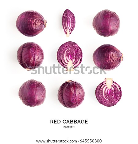 Seamless pattern with red cabbage. Vegetables abstract background. Red cabbage
 the white background.