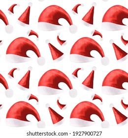 seamless pattern of red Christmas hats isolated on a white background - Powered by Shutterstock