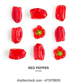 Seamless pattern with red pepper. Vegetables abstract background. Pepper on the white background.