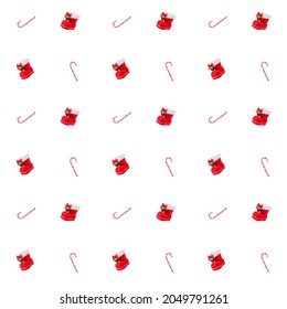 seamless pattern with Red Santa's boot and lollipop isolated on white background