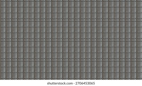 Seamless pattern of small beige and navy chevron tiles arranged within a uniform dark grid, creating a textured, rhythmic, geometric background with repeating visual structure