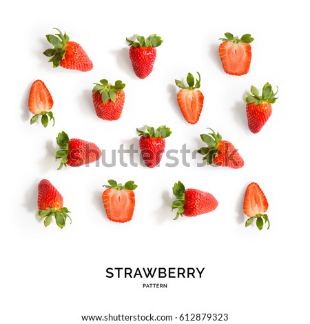 Seamless pattern with strawberry. Tropical abstract background. Strawberry on the white background.