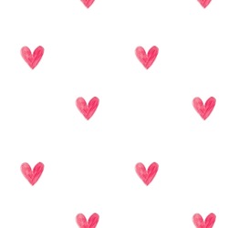 Seamless Pattern With Watercolor Hearts On A White Isolated Background