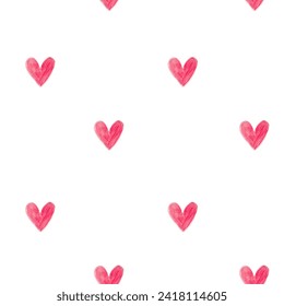 seamless pattern with watercolor hearts on a white isolated background