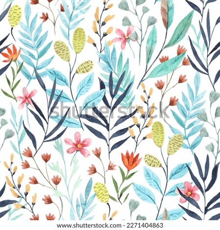 Seamless pattern with wild tropical flowers. Watercolor illustration