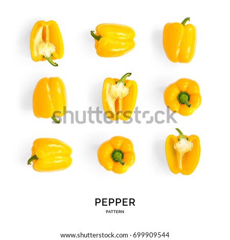 Seamless pattern with yellow pepper. Vegetables abstract background. Pepper on the white background.