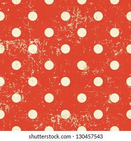 Seamless Polka Dot Pattern On Red Paper Grunge Background