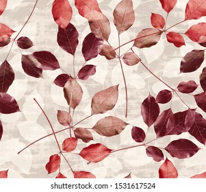 Seamless Realistic Leaves and Branches With Trendy Colors Allover Print Design perfect for interior, furniture and fashion Poplar Tree
