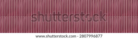 A seamless repeating pattern of slender vertical plum purple ceramic kitkat tiles arranged in two precise parallel rows with crisp light grout lines.