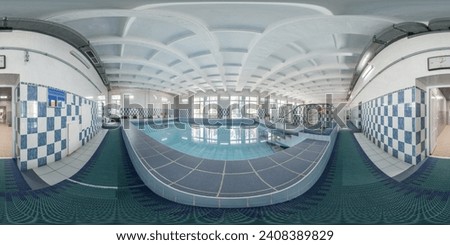 seamless spherical hdri 360 panorama in interior of modern swimming pool in elite sport center in equirectangular projection.