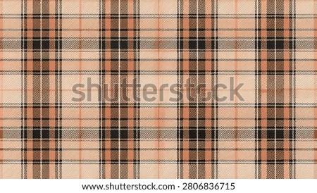 Seamless tartan plaid pattern texture in pastel peach and black colors for commercial textile, fabric print, and fashion background design.