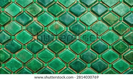 Seamless texture background showcasing traditional emerald green diamond Moroccan zellige ceramic tiles.