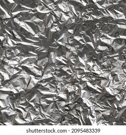 Seamless Texture Of Crumpled Aluminum Foil Sheet. Top View.