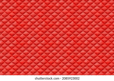 Seamless Texture Of Red Quilted Fabric, Cloth Sewn Into The Cell, Stitching. Texture Of The Blanket, Red Textile