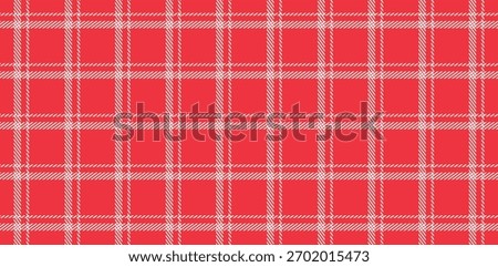 Seamless vector tartan or plaid pattern featuring thin white lines intersecting on a vibrant red background, perfect for holiday or textile design.