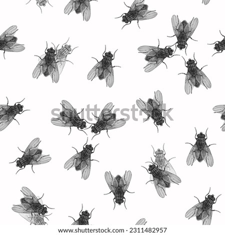Seamless white and black pattern with flies