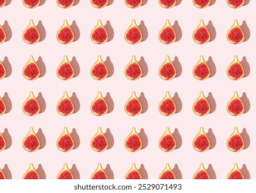 SeamlessPattern of Halved Fresh Figs on Light Pink Background