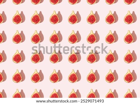 SeamlessPattern of Halved Fresh Figs on Light Pink Background