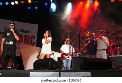 Sean Hannity Onstage With Hank Williams Jr., Sara Evans And Lee Greenwood At The Freedom Rally At Great Adventure In New Jersey On July 21st.