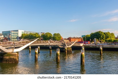 Sean O'Casey bridge in Dublin, Ireland, on a bright afternoon