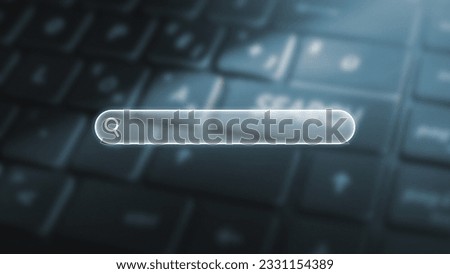 Search bar on top of a laptop keyboard in the background, SEO (Search Engine Optimization) concept for effective information retrieval and online visibility