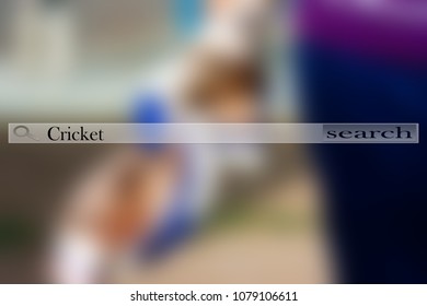 A Search Bar Written Cricket And Blurred Image Of A Human Hand Wearing Cricket Hand Gloves And Holding A Bat.