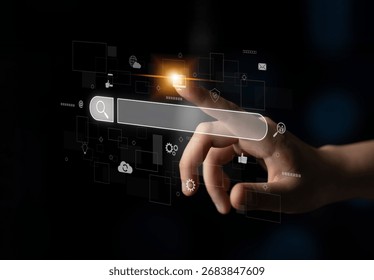Search engine interface for accessing digital information and online data. Search engine finds data, search engine supports research, drives marketing, search engine improves SEO. Latch