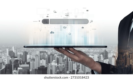 Search engine interface for accessing digital information and online data. Search engine finds data, search engine supports research, drives marketing, search engine improves SEO. Vouch