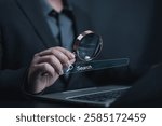 Search Engine Optimization, Businessman using search, SEO focus artificial intelligence technology. Concept of searching for information in technology with AI systems, Search, Engine, Concept