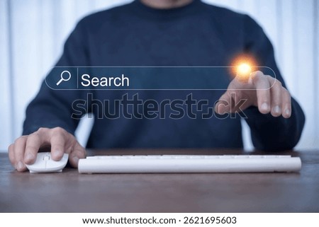 Search Engine Optimization, Businessman using search, SEO focus artificial intelligence technology. Concept of searching for information in technology with AI systems, Search, Engine, Concept